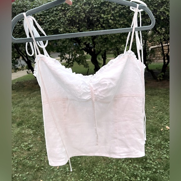 ⚪️🦢Novena Linen Top by Reformation in Ivory / White | Size 10 - Picture 4 of 17